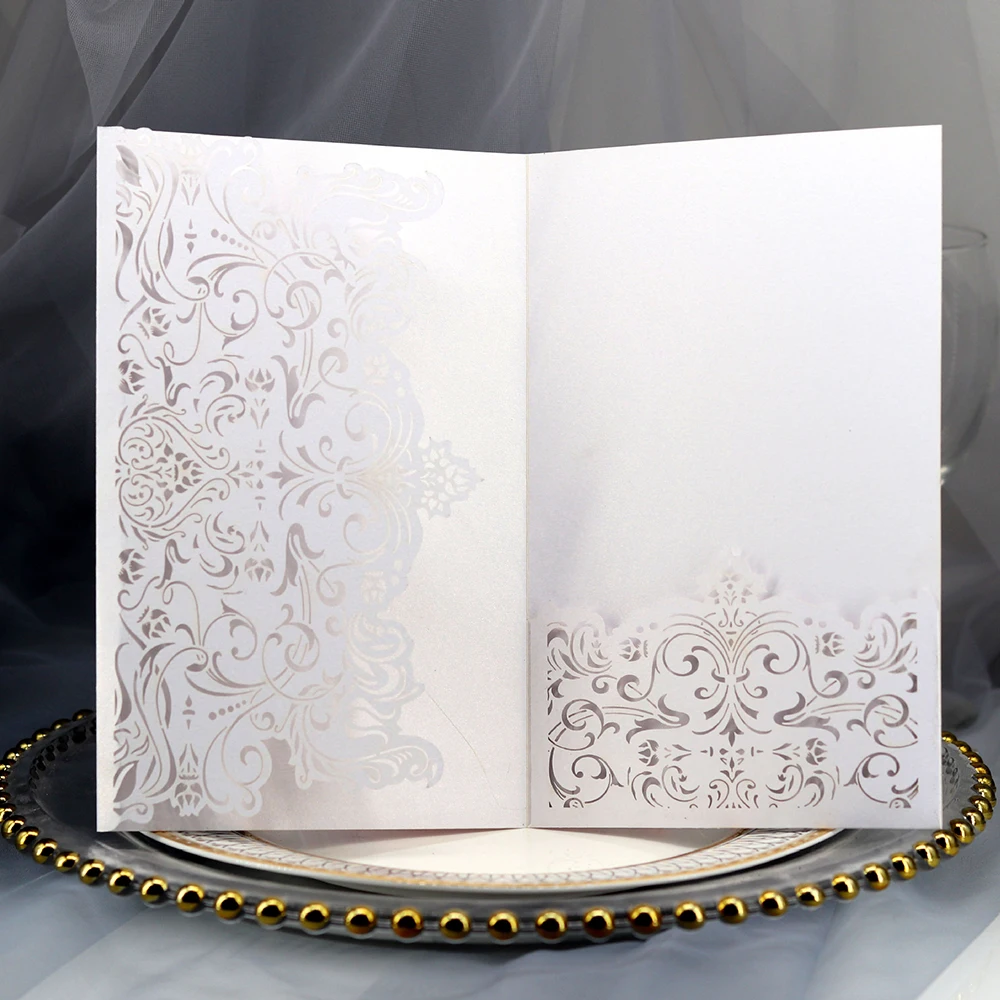  10pcs Wedding Invitations Lace Pattern Cards Laser Cut Paper Cards Announcement Greeting Postcards  - 4.00044E+12