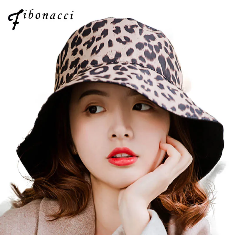

Fibonacci 2019 New Fashion Women Leopard Print Bucket Hat Outdoor Fisherman Cotton Sun Cap