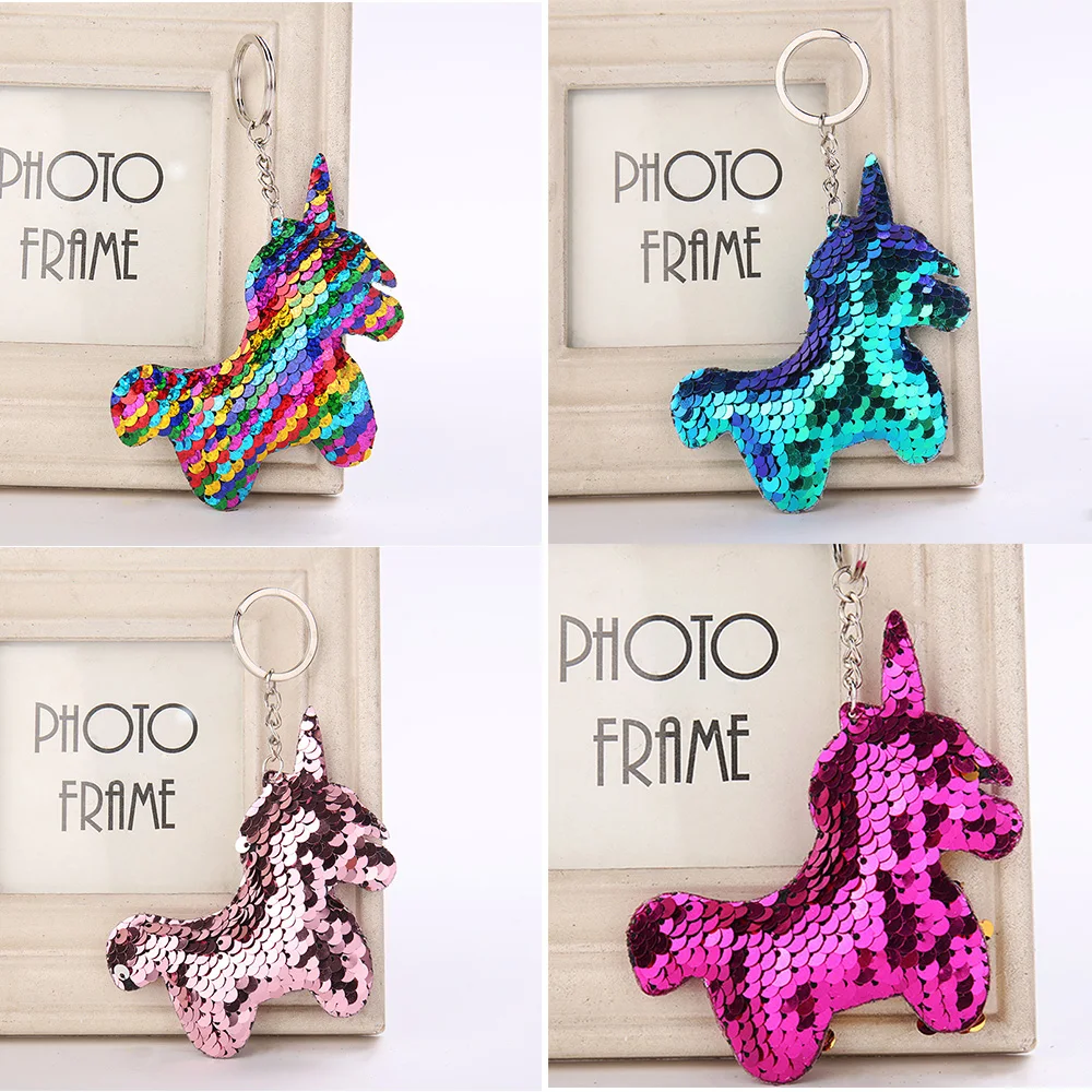

4 PCS a set bear Pompom Keychain Glitter Cartoon Reflective Heart Keychain Jewelry Mermaid Key Chain Gifts Women Car Bag Pendant