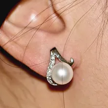 7-8 мм Размеры натуральной Серьги с жемчугом культивированный Свадебные Серьги-гвоздики пресноводный жемчуг Модные украшения