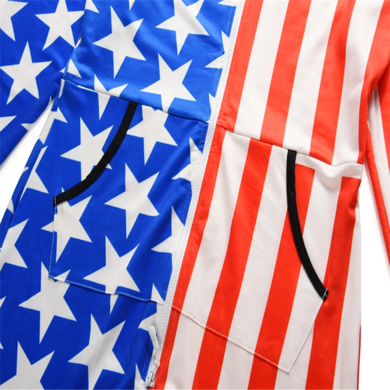 Men s Stripe Stars USA Flag Printed Tracksuit One Piece Mens Women Superman Hooded Zipper Jumpsuit 5