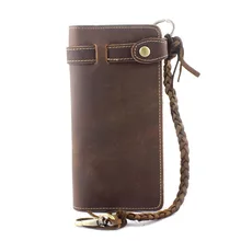 Мужской кожаный бумажник с застежкой и цепочкой Crazy Horse