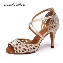 Женская обувь для сальсы; туфли для бальных танцев с открытым носком; женские атласные сандалии со стразами и блестящей кожей; шпильки 8,5 см 10 см бачата танцевальная обувь Туфли для латины туфли для танцев