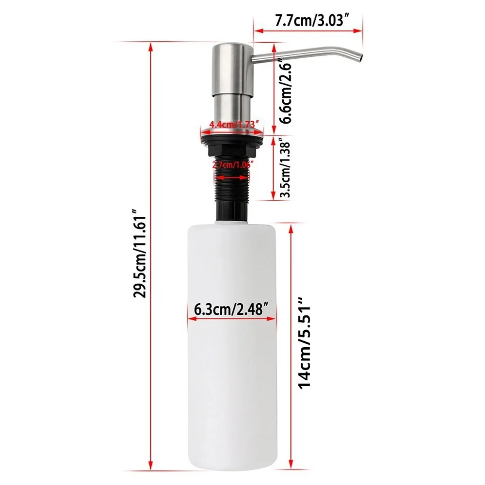 Soap Dispenser Stainless Steel Kitchen Sink Countertop Built in Hand Soap Dispenser Pump Large Capacity 13 OZ Bot