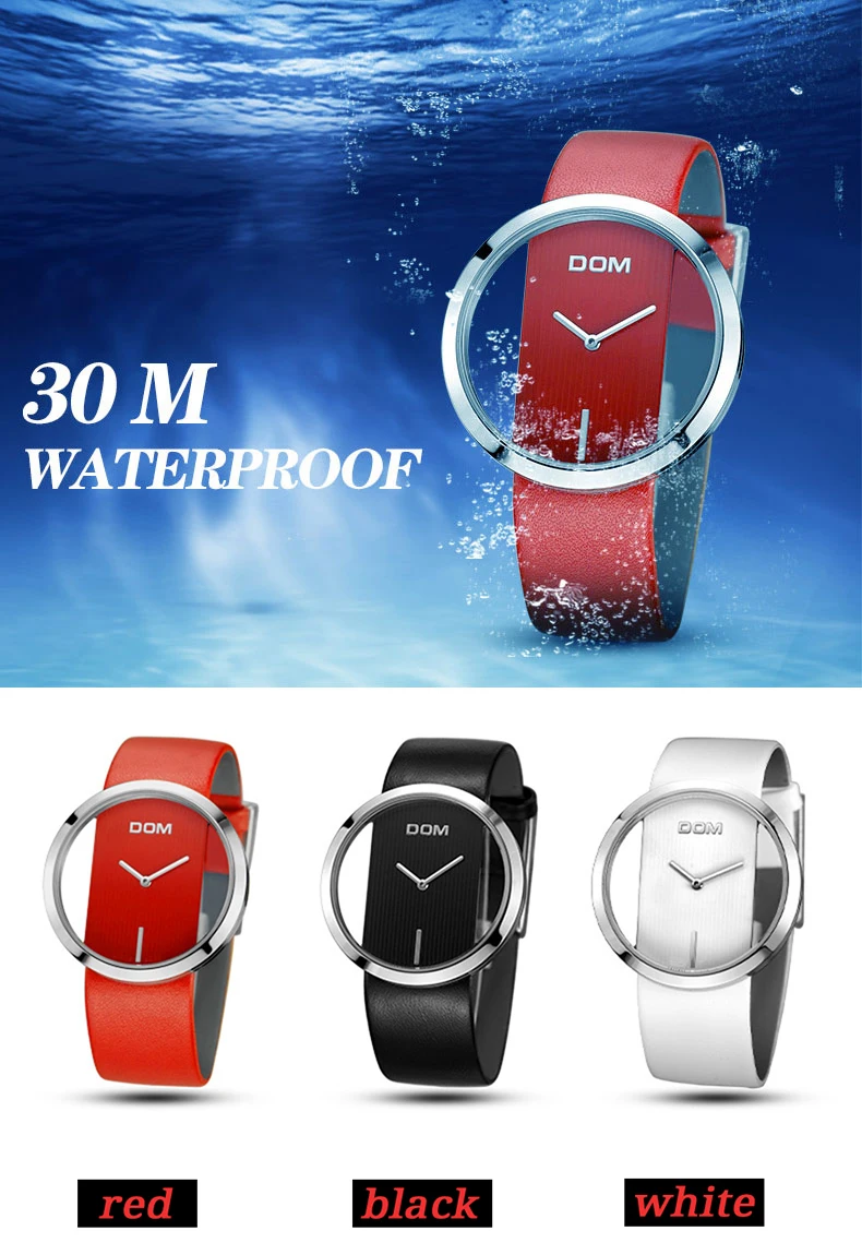 DOM часы женские роскошные модные повседневные 30 м водонепроницаемые кварцевые часы из натуральной кожи с ремешком спортивные женские элегантные наручные часы для девушек