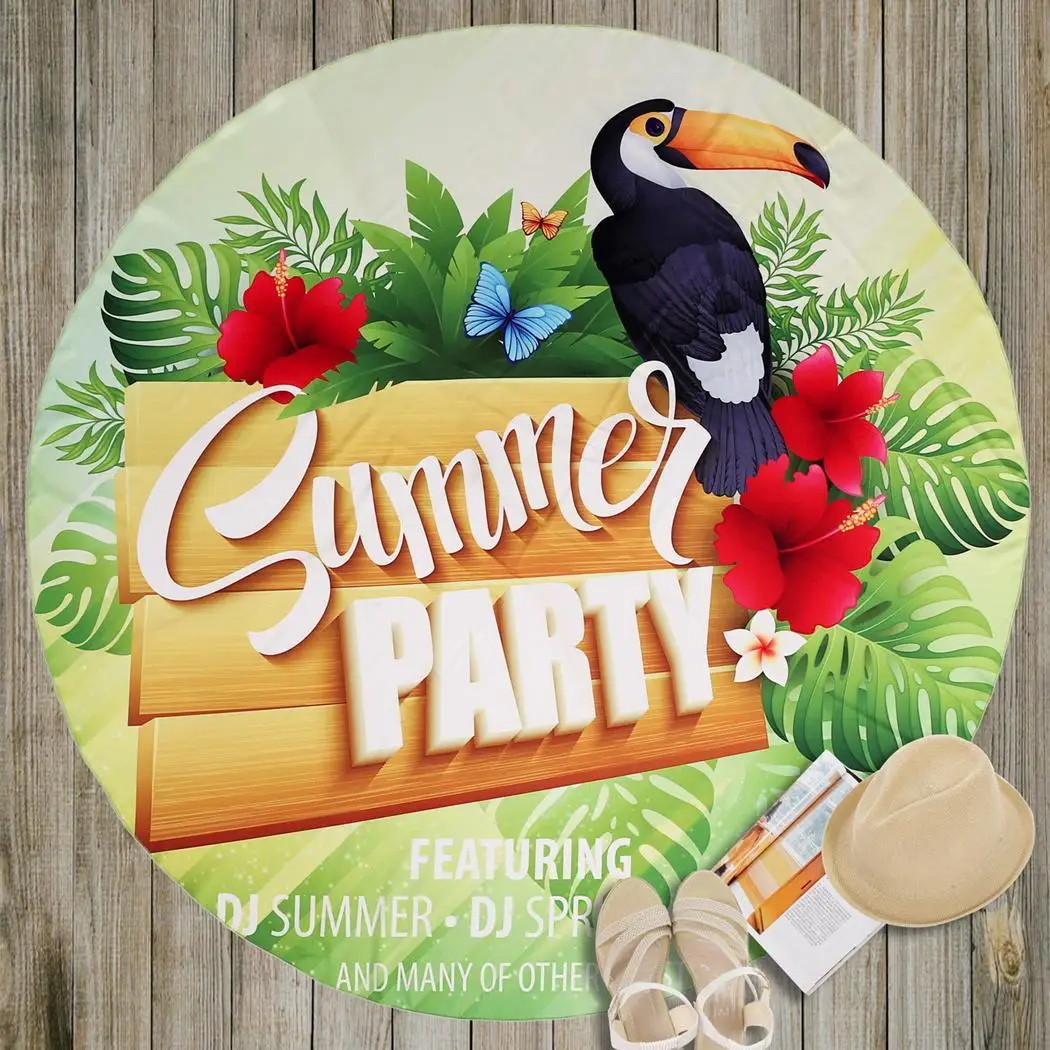 

Mat Style Green Mandala Shawl Blanket Beach Swimming Pool Carton Round Summer Party Letters Printed Polyester Beach Towel