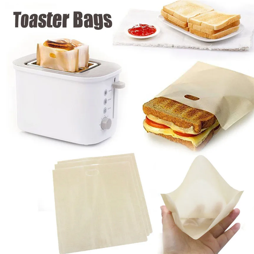 

4pcs Reusable Toaster Bags for Grilled Cheese Sandwich Made Non-stick Heat Resistant Toast Bread Bags Food Storage Bag 0226#