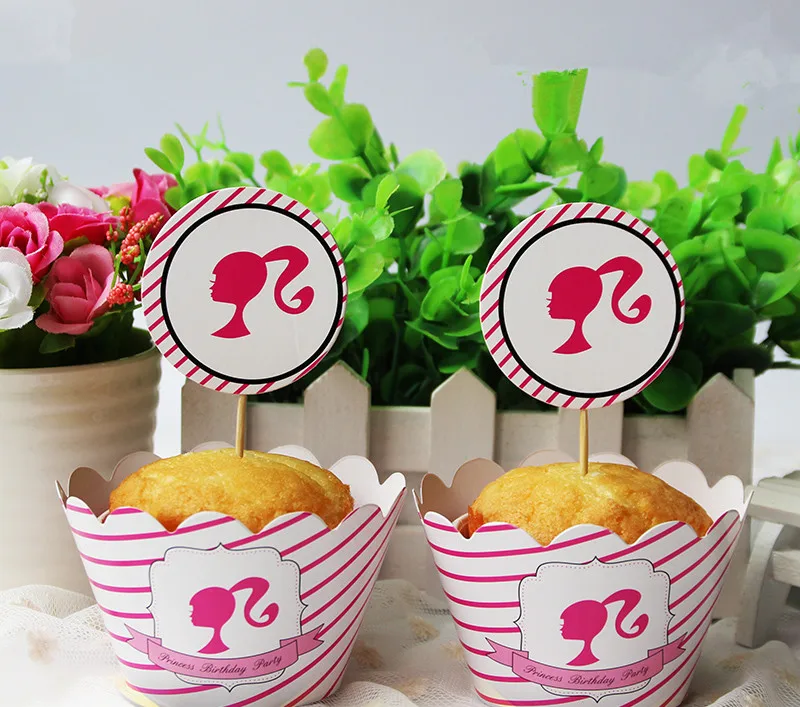 Barbie Cupcake Wrapper and Topper picks Wedding Birthday Decoration