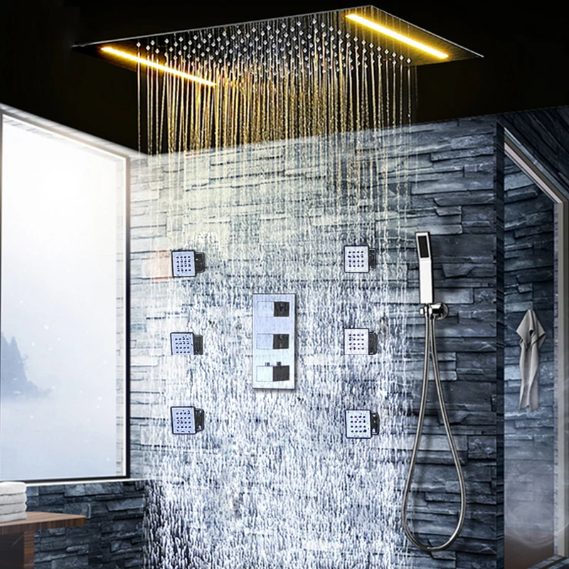 Douche Plafond Thermostat Pluie Douche Ensemble LED Électrique