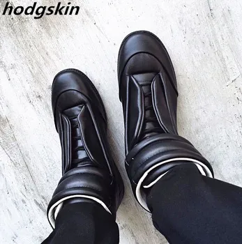

2019 Genuine Leather Black Casual Shoes Mens High Top Hook&Loop Men Sneakers Lace Up Boots Flats Shoes Zapatallias