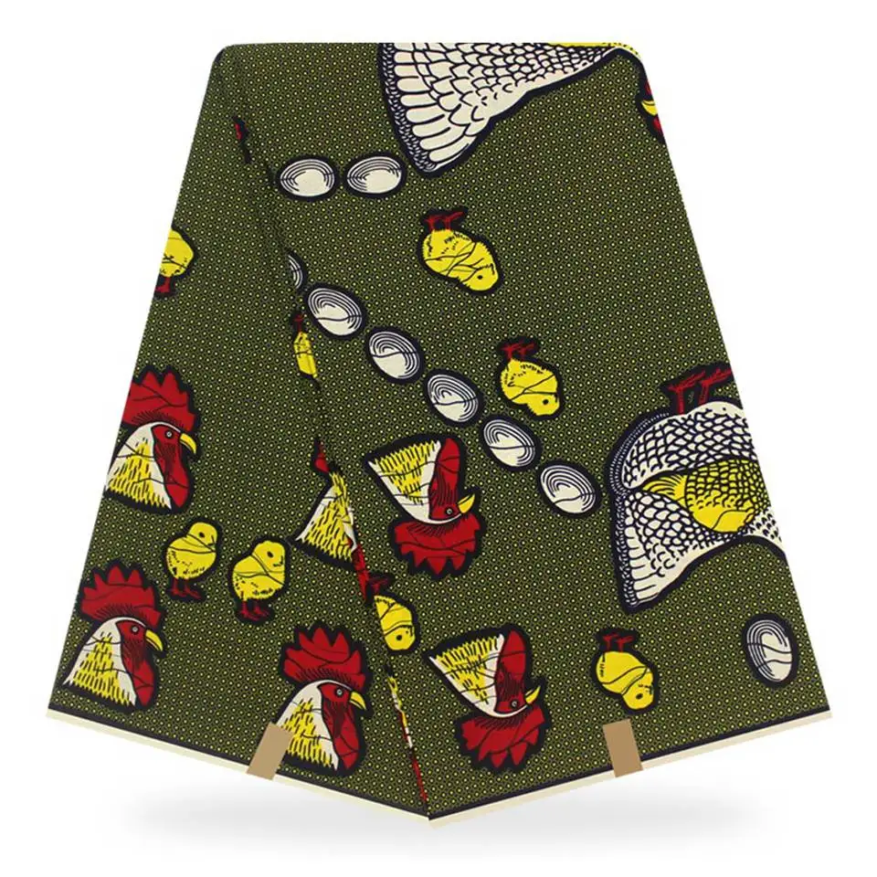 100 Cotton Yellow hen African Ethnic Khanga Kanga Kitenge Fabric for sewing, Swahili, sarong or