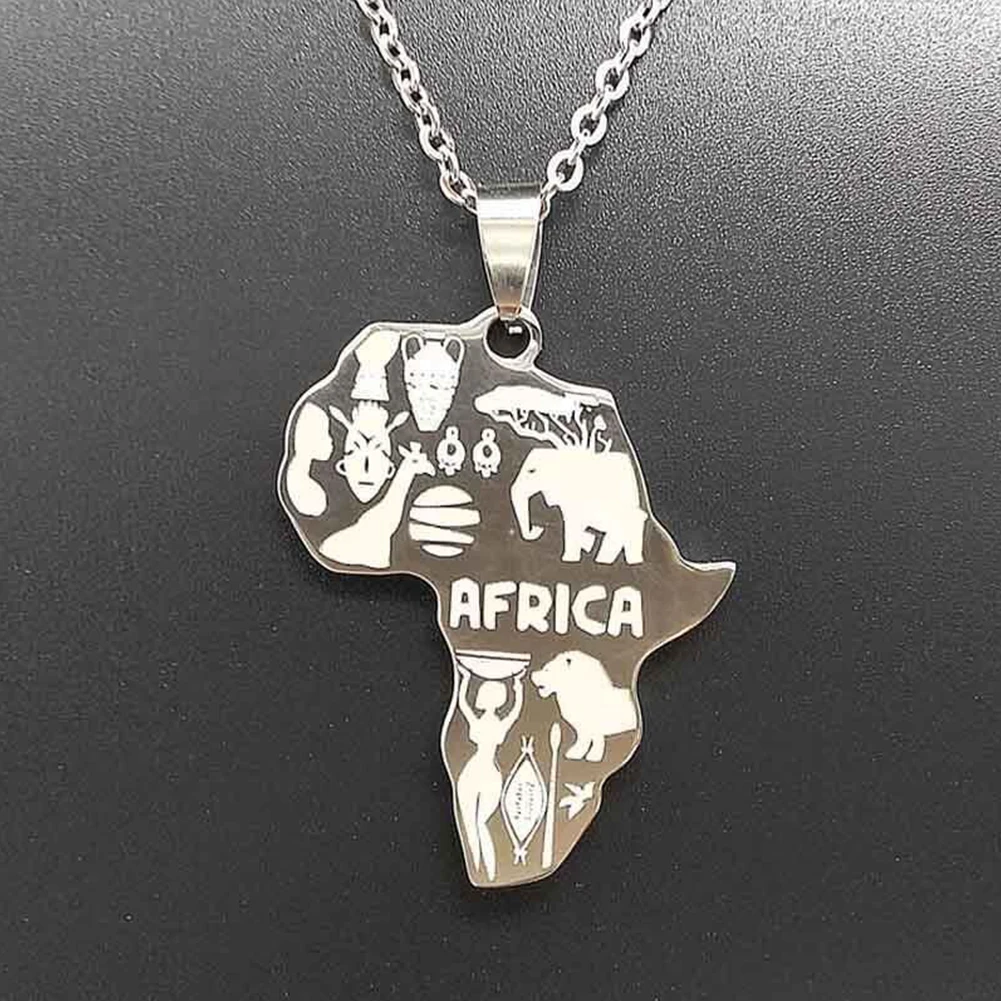 Кулон Карта Африки ожерелье для женщин мужчин эфиопские ювелирные изделия серебро, золото, черный, розовое золото