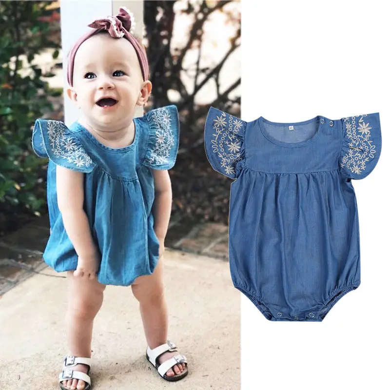 Summer Infant Baby Girls Clothes Denim Bodysutis Toddler Kids Playsuit