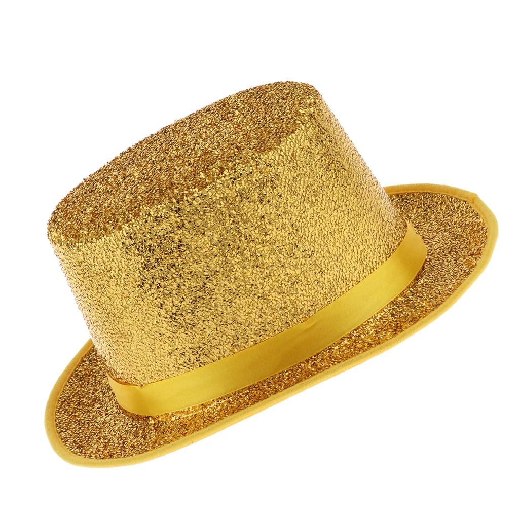 Adult Top Hat Fancy Dress Shiny Sequin Satin Magician Stage Performing Hat Costume Party Favors for Mens Ladies