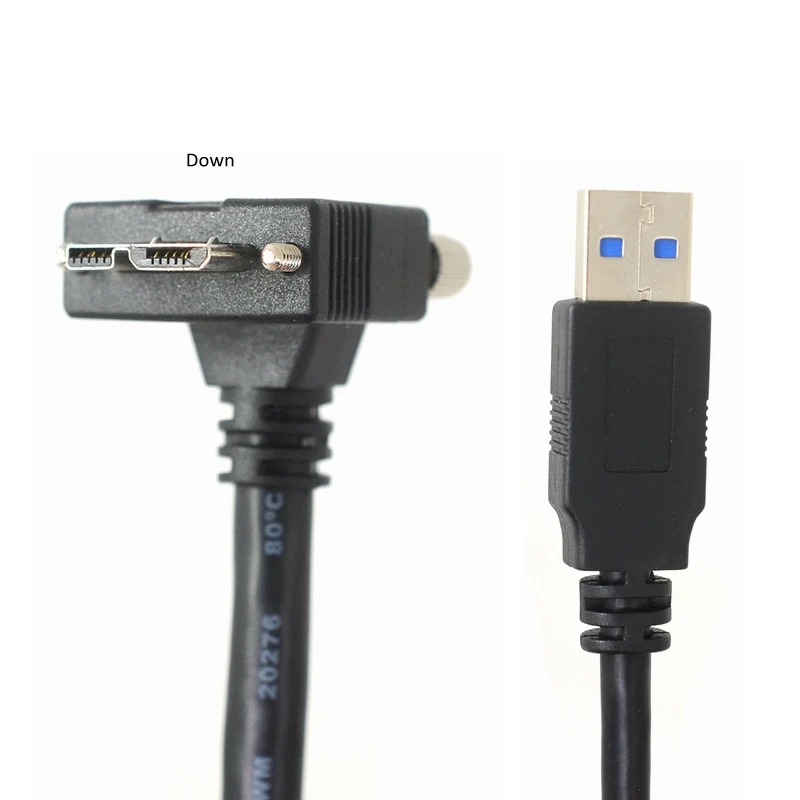 USB 3,0 a-b 90 градусов вправо и влево и вверх и вниз Угловой Micro B USB 3,0 с замком винты крепление кабель для передачи данных 1,2 м 3 м 5 м - Цвет: Down