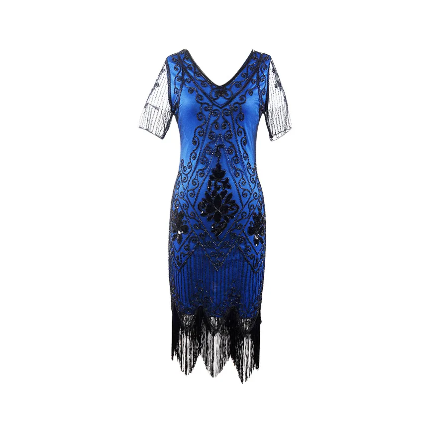 1920s Sequin Paisley Pattern Short Sleeve Racer Back Red Flapper Black Gold Dress Women's Sexy Fringe Great Gatsby Party Dresses (5)