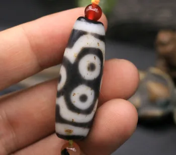 

Collectible Treasure Unique Energy LKbrother Sauces Rare Pattern Collectible Tibetan Old Agate 6 Eye Patina dzi bead Amulet Pend