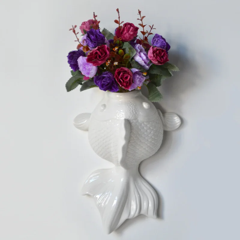 Современная креативная настенная керамическая ваза с золотой рыбкой украшения для стен ресторана настенное украшение колокольчики и подвесные украшения - Цвет: C-e  18X26cm