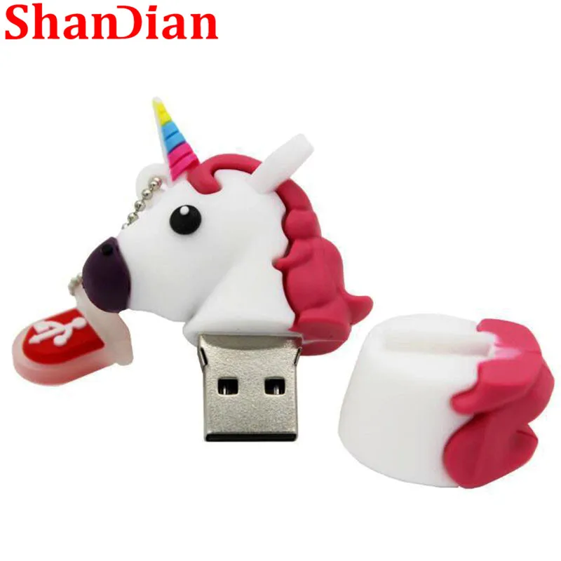 SHANDIAN новый стиль мультяшный флеш накопитель в виде единорога 64Гб 32Гб usb Милая