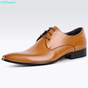 

QYFCIOUFU New Luxury Designer Italian Shoes Men Genuine Leather Pointed Toe Black Khaki Fashion Business Oxford Dress Shoes