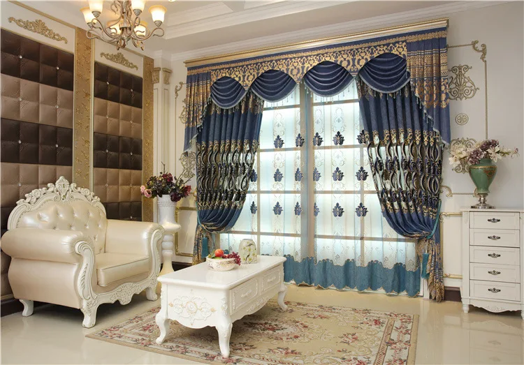Роскошные Европейский стиль ткань с вышивкой шторы для гостиная спальня на заказ Вилла готовые современный Тюль Sheer подзор