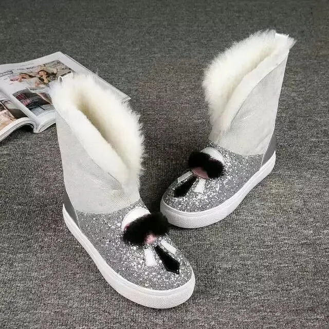 

2017 New Arrival brand Snow Boots Round Toe Bling Bling Fur Embellished Booties Mujer High Quality Warm Shoes Women Wholesale