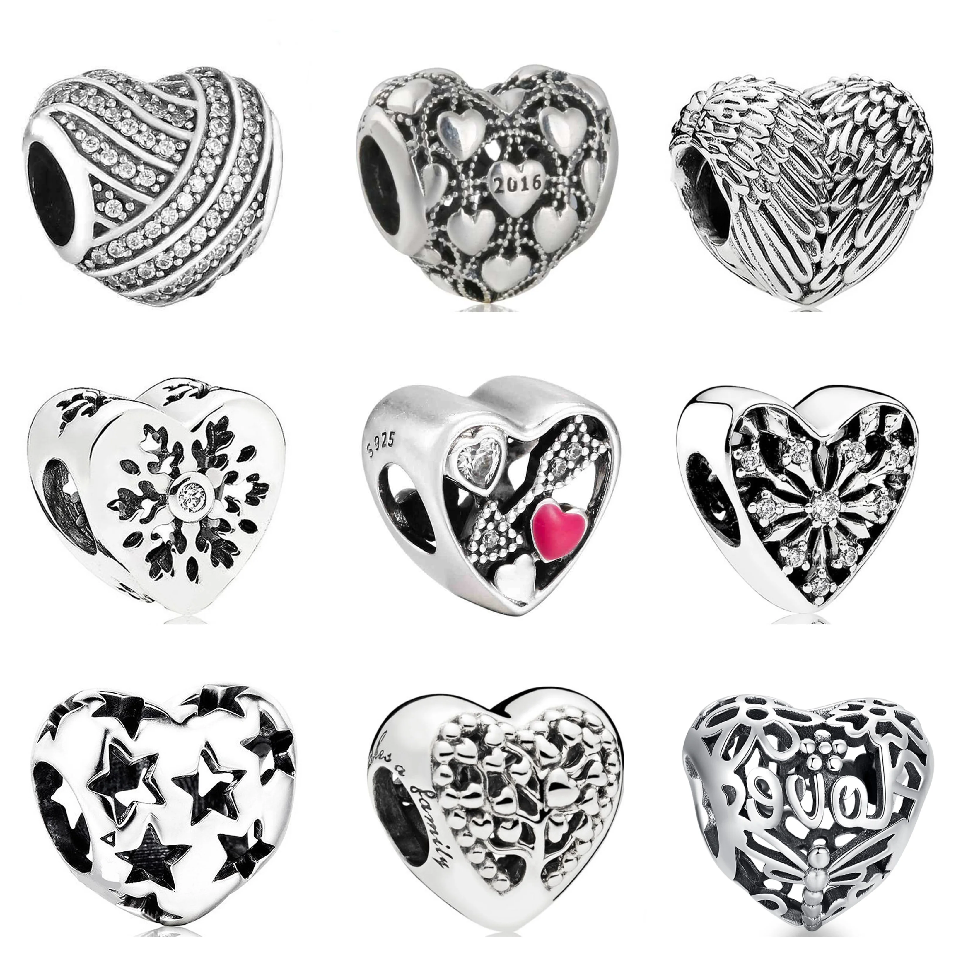 

Authentic 925 Sterling Silver Struck By Love Starry Love Red Heart Openwork Snow Clear CZ Enamel Fit Pandora Bead Charm Bracelet