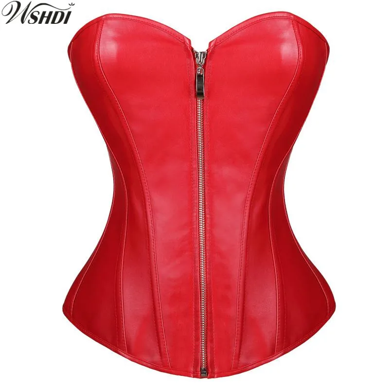 

Sexy Red Steampunk Faux leather/PVC Lace Up Gothic Corsets And Bustiers Sexy Lingerie Slimming Shaper Top Size S-6XL