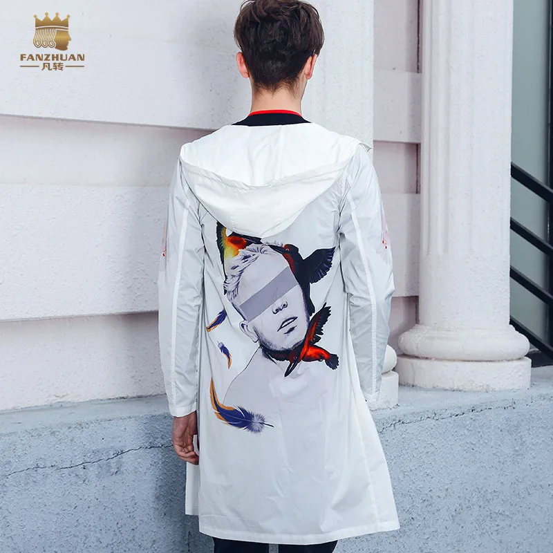 

fanzhuan Free Shipping New fashion casual male 2018 men's spring translucent long hooded 3Dcharacter printed windbreaker 810036