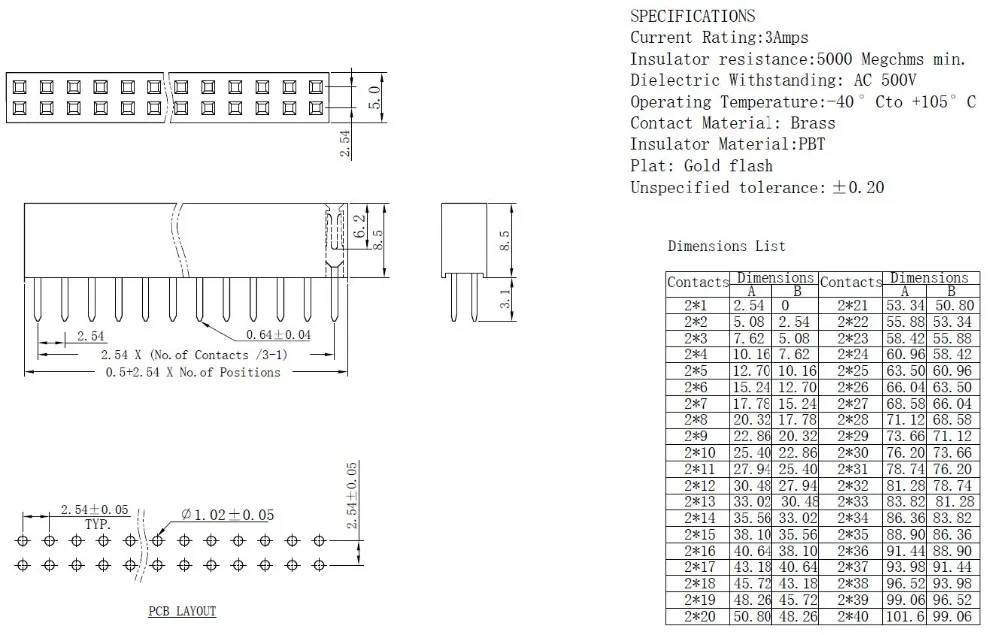 2.54mm female header