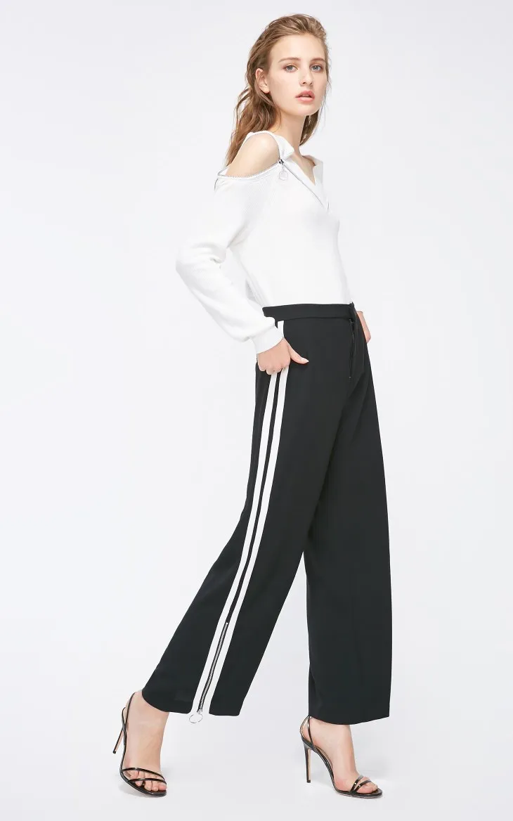 Vero Moda новые женские молнии манжеты боковые полосы Высокая талия повседневные широкие брюки | 318350508