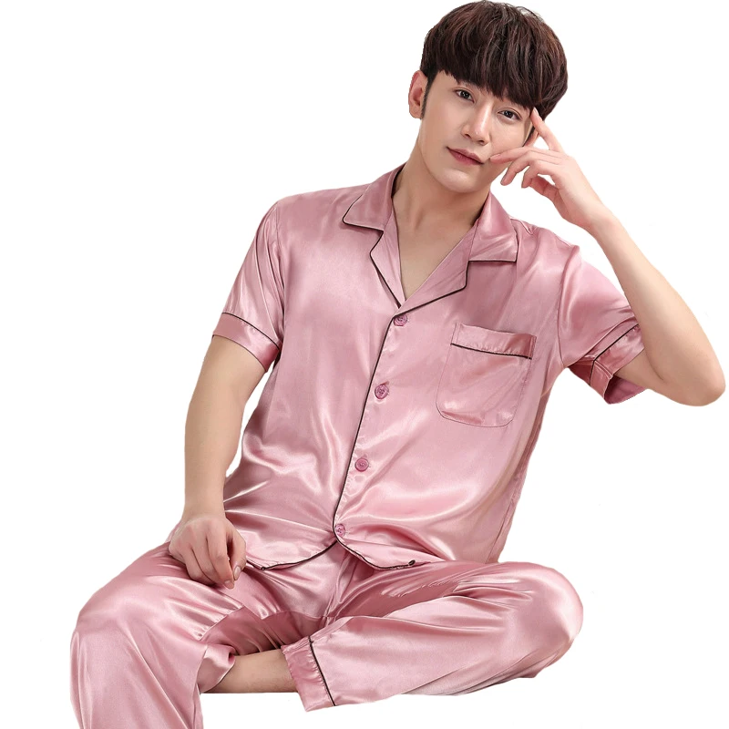 Oversize 3XL Nightwear Summer Men Pajamas Pijama Set Turn Down Collar