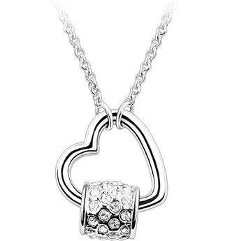 JS N057 2014 New Fashion Necklace White Gold Color Heart Jewerly Nickel Free Crystal Halskette Christmas Eve Gifts | Украшения и