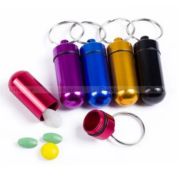 5 PCS Travel aluminum alloy Pill Box keyring waterproof metal Medicine