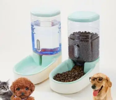 2 шт./компл. для кормления домашних животных и питья, миска для питомца для собаки, автоматические кормушки, дозатор воды для собак, бутылка для фонтана, миска для кошки - Цвет: Зеленый