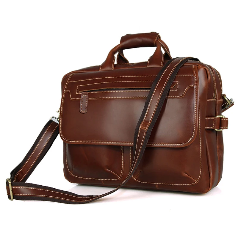 

Genuine Cow Leather Dark Brown Men's Briefcase New Arrivals Classic Double Zip Briefcase Laptop Bag Handbag For Men 7085X