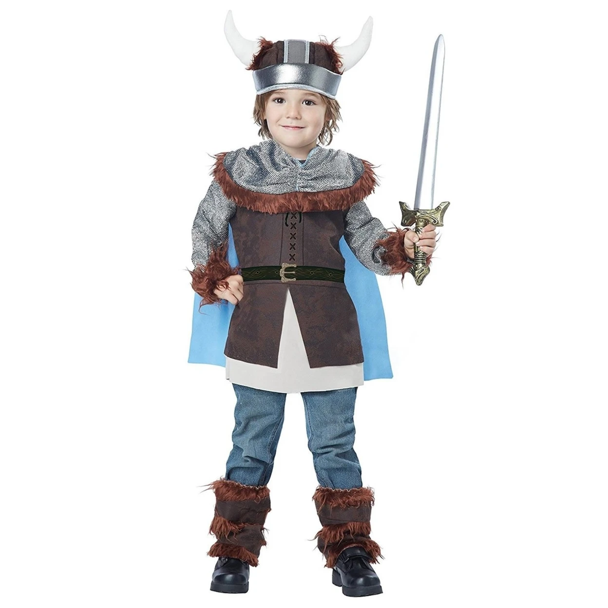 Valiant Viking Costume size L 4-6 Skol Berserker Helmet Horns Fierce Warrior California
