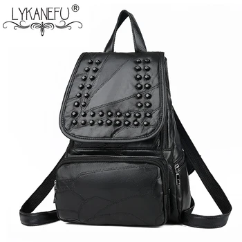 

LYKANEFU 100% Sheepskin Leather Bag Women Backpack Genuine Leather Backpacks for Teenage Girls Soft Leather Bag Fashion