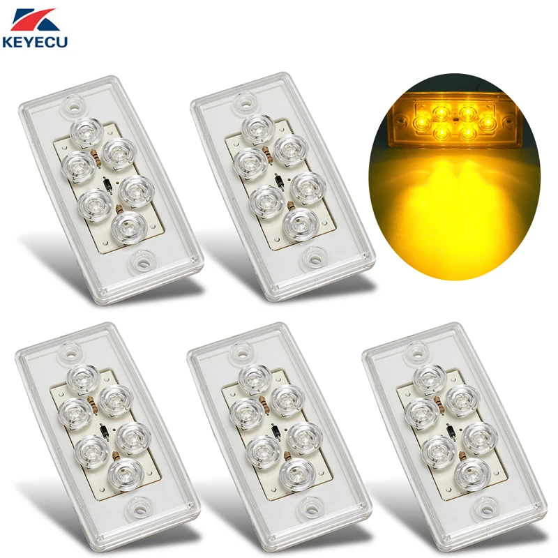 

KEYECU 5x 12V Rectangle Amber 6 LED Cab Roof Top Clearance Turn Signal Tail Side Marker Light for Freightliner Truck Trailer RV