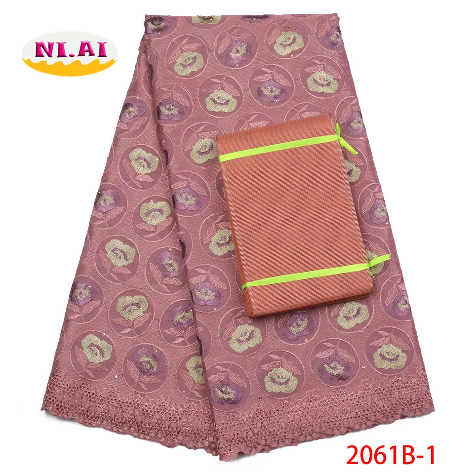 

African Lace Fabric High Quality 2018 with Rhinestones With Aso Oke Swiss Voile Lace Fabric Cotton Lace For Wedding NA2061B-1