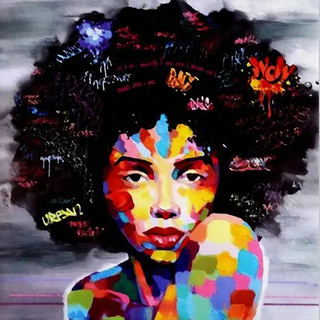 HD Print African American Black Abstract Portrait Wall Art Canvas Afro