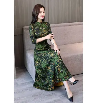 

Women's Casual Dress Long Sleeve Nipped Waist Floral Pattern A-Line Maxi Long Dresses Elegant O-Neck Ankle-Length Dress