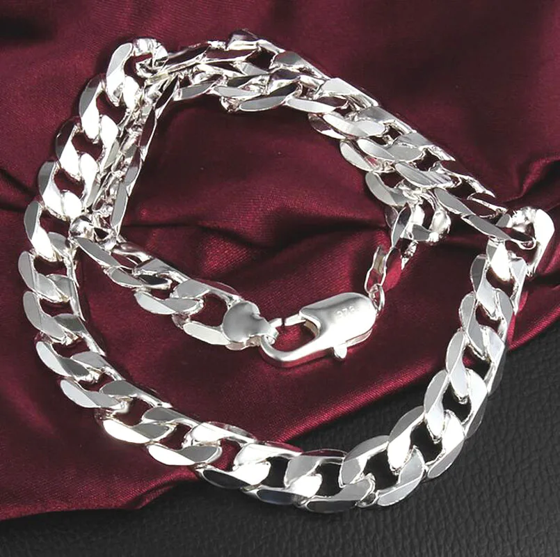 

low price 925 sterling silver jewelry wide flat men necklace 8mm wide side casual silver men necklace popular accessories X03-8