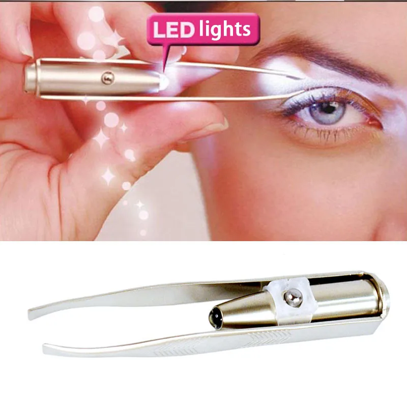 1pc New Eyelash Eyebrow Removal Tweezers with LED Light Remover Makeup