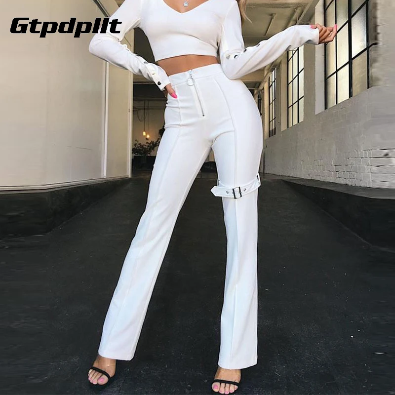 Gtpdpllt Твердые Высокая талия молния Bodycon брюки для девочек для женщин 2019 Весна повседневное Модные Узкие тариф мотобрюки уличная