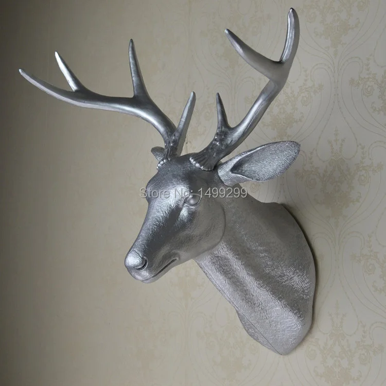 Ealisen Wall Mounted Silver Buck Bust Whitetail Deer Head Trophy
