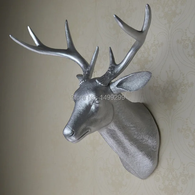 Ealisen Wall Mounted Silver Buck Bust Whitetail Deer Head Trophy Ealisen Wall Mounted Silver Buck Bust Whitetail Deer Head Trophy Art Plaque Hunt Sculpture