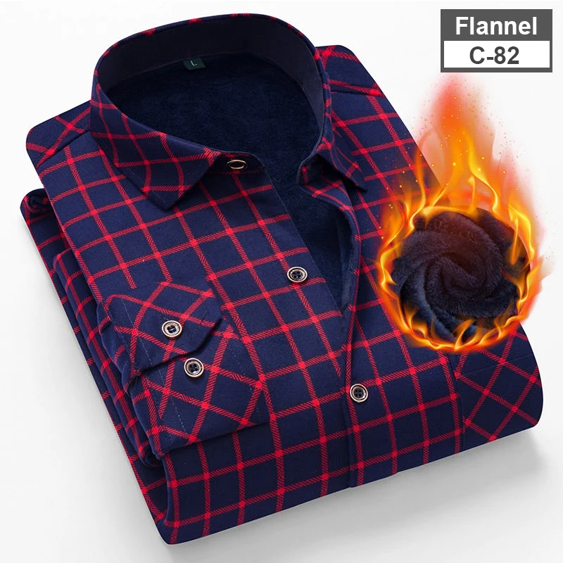 NIGRITY 2018 Autumn Winter Men's Long Sleeve Plaid warm Thick Fleece lining Shirt fashion soft Casual flannel plus size L-4XL