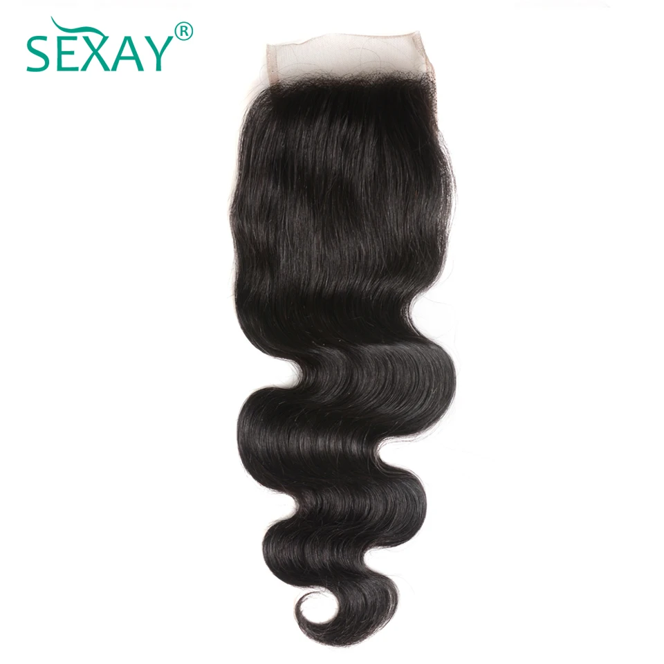SEXAY бразильские объемные волнистые 3 пучка с 2 шт. закрытые натуральные волосы, не Реми, человеческие волосы для наращивания с кружевом