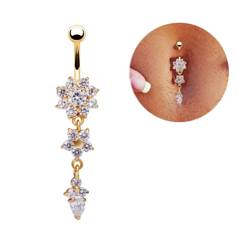 Rhinestone Crystal Flower Navel Belly Button Ring Barbell Piercing Body Jewelry' 